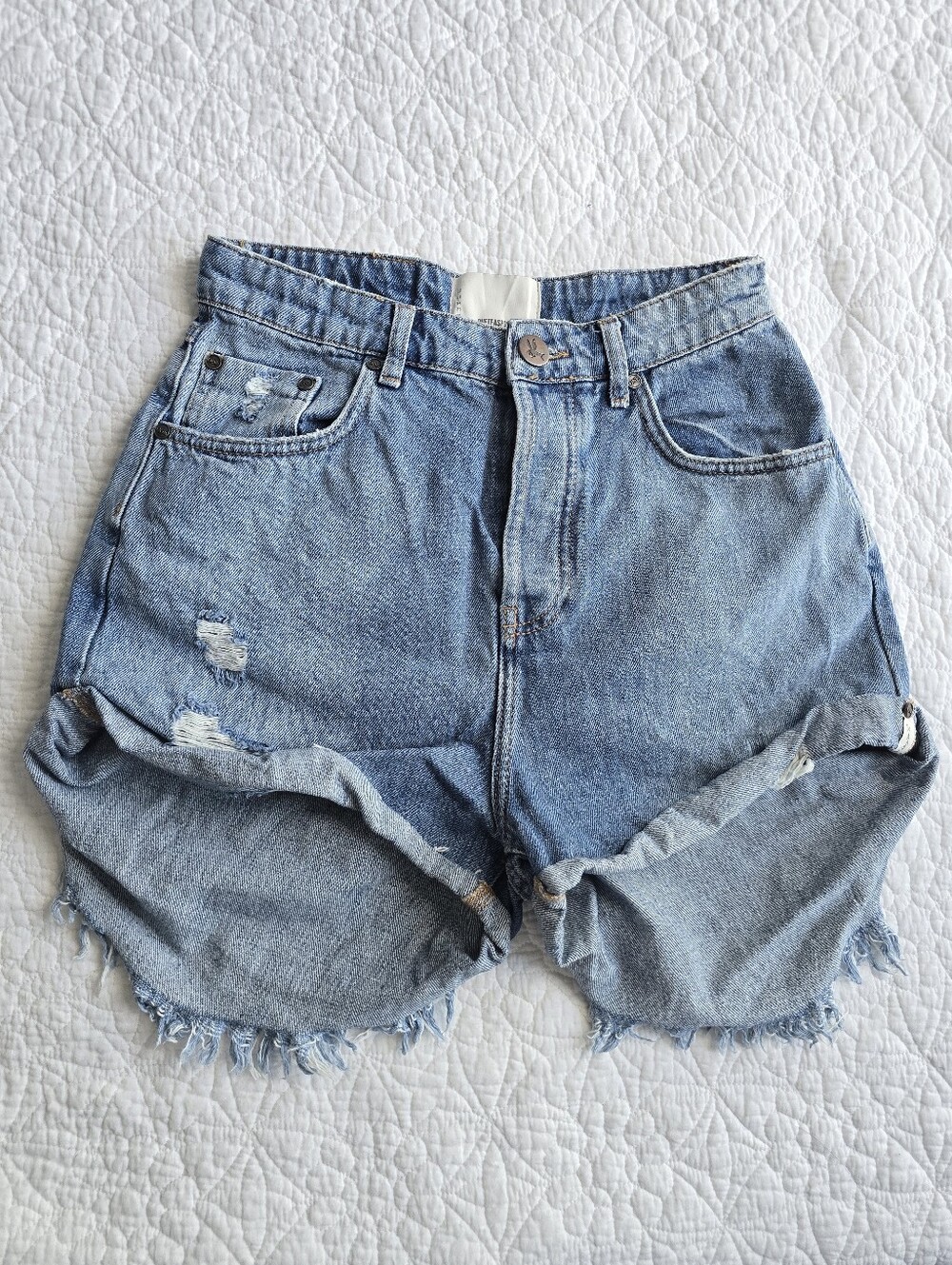 One Teaspoon High Waist Bandit Frayed Distressed Denim Jean Shorts